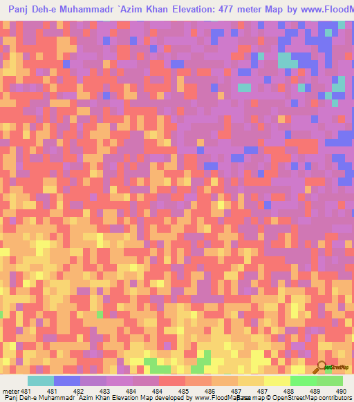 Panj Deh-e Muhammadr `Azim Khan,Afghanistan Elevation Map