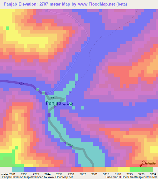 Panjab,Afghanistan Elevation Map
