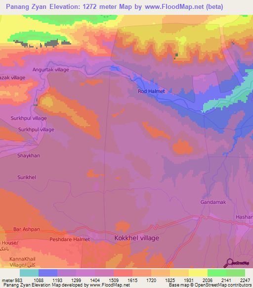 Panang Zyan,Afghanistan Elevation Map