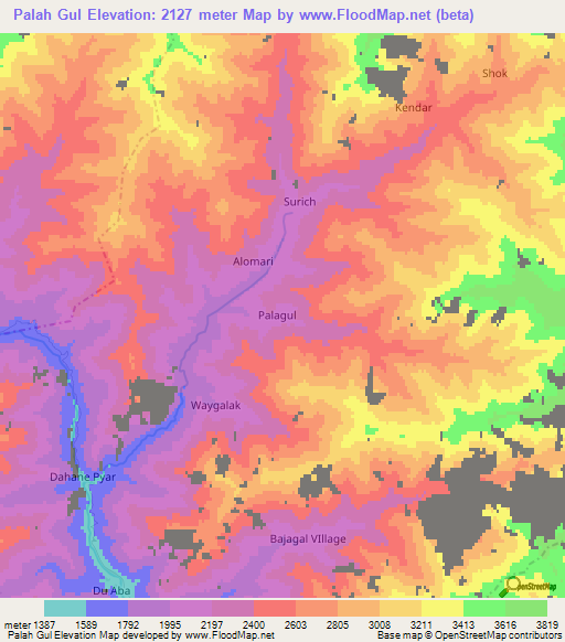 Palah Gul,Afghanistan Elevation Map