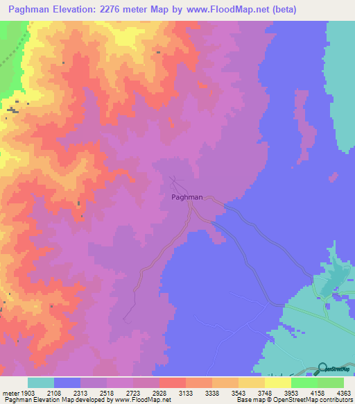Paghman,Afghanistan Elevation Map
