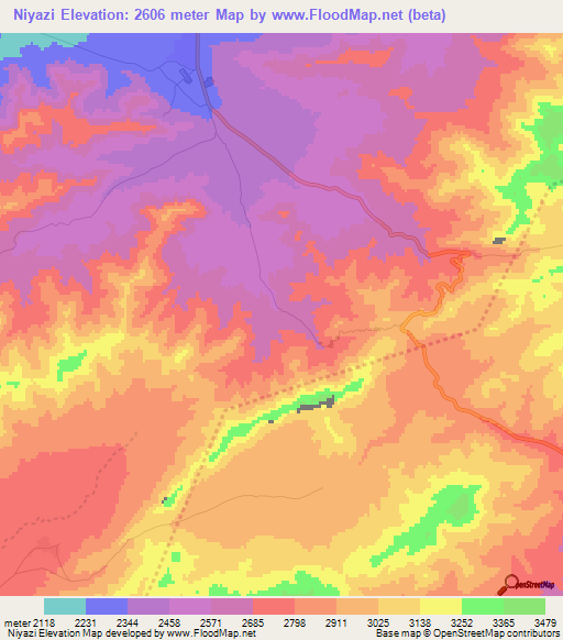 Niyazi,Afghanistan Elevation Map