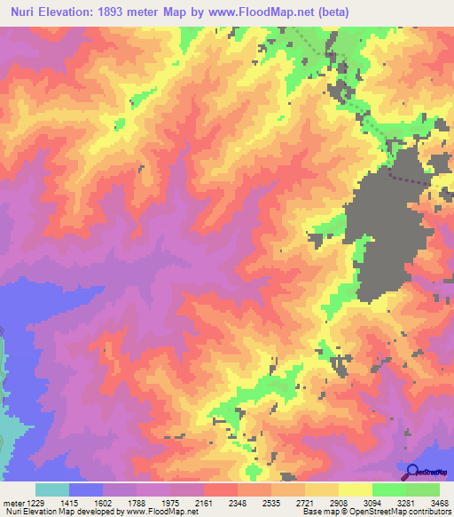 Nuri,Afghanistan Elevation Map