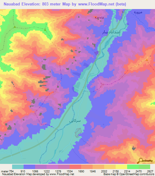 Nauabad,Afghanistan Elevation Map