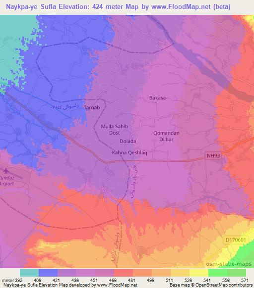 Naykpa-ye Sufla,Afghanistan Elevation Map
