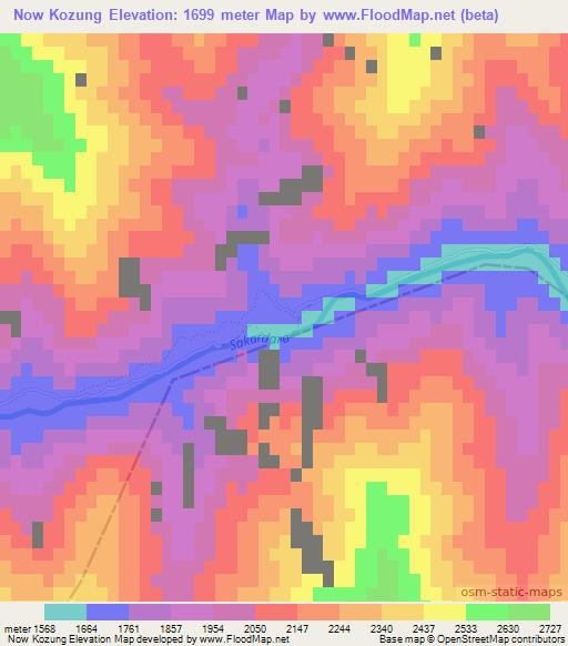 Now Kozung,Afghanistan Elevation Map