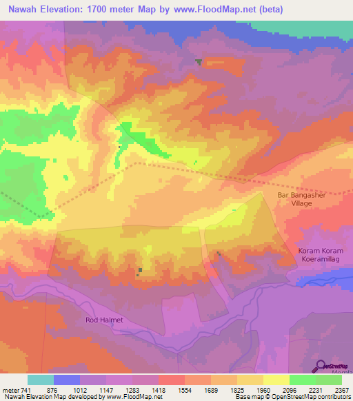 Nawah,Afghanistan Elevation Map