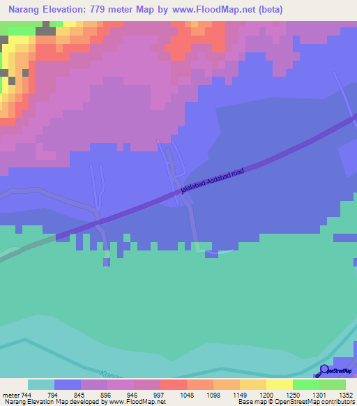 Narang,Afghanistan Elevation Map