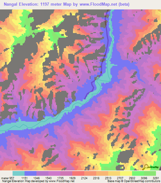 Nangal,Afghanistan Elevation Map