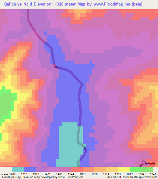 Qal`ah-ye Najil,Afghanistan Elevation Map