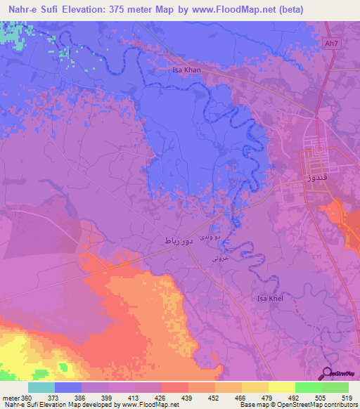 Nahr-e Sufi,Afghanistan Elevation Map