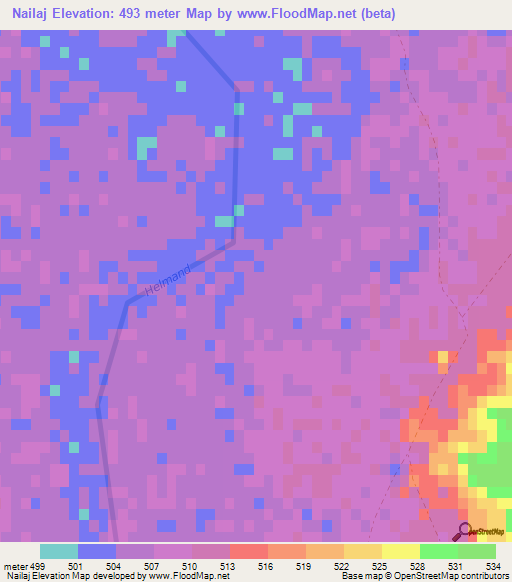 Nailaj,Afghanistan Elevation Map