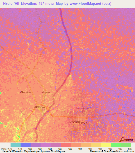 Nad-e `Ali,Afghanistan Elevation Map