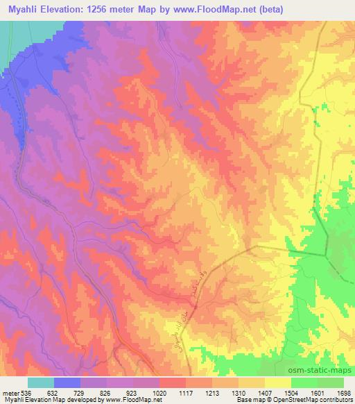 Myahli,Afghanistan Elevation Map