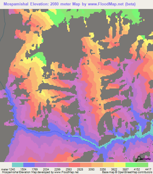 Mospamishal,Afghanistan Elevation Map
