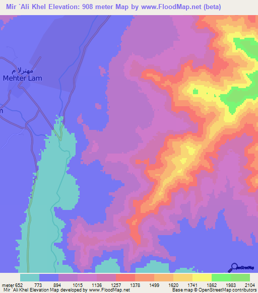 Mir `Ali Khel,Afghanistan Elevation Map