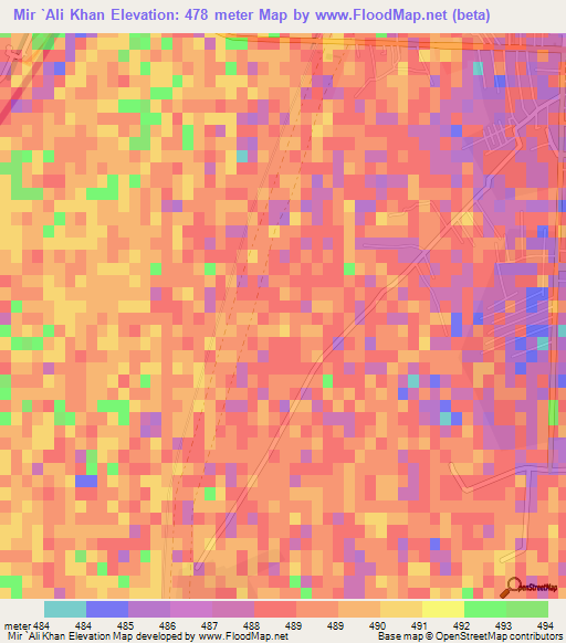 Mir `Ali Khan,Afghanistan Elevation Map