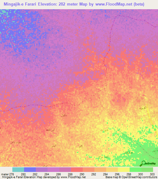 Mingajik-e Farari,Afghanistan Elevation Map