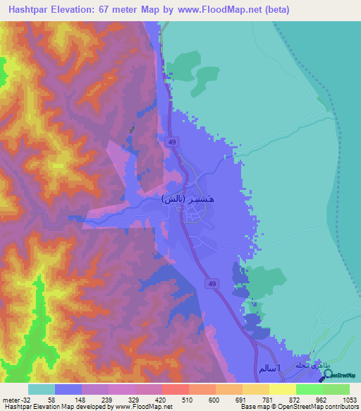 Hashtpar,Iran Elevation Map
