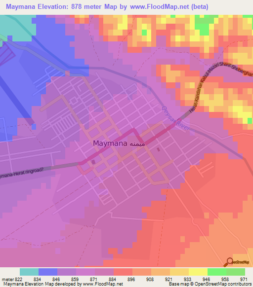 Maymana,Afghanistan Elevation Map