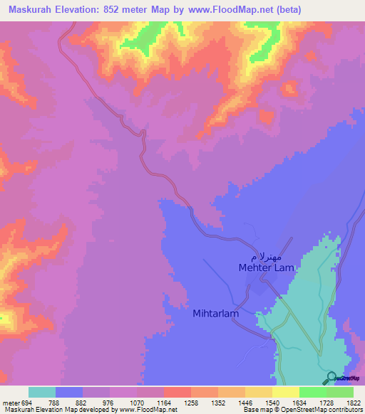 Maskurah,Afghanistan Elevation Map