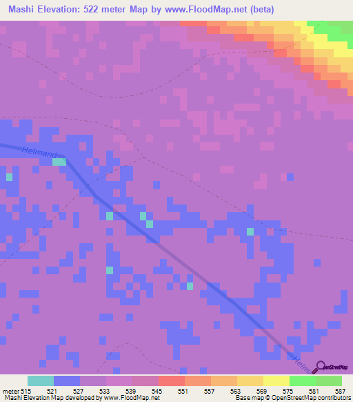 Mashi,Afghanistan Elevation Map