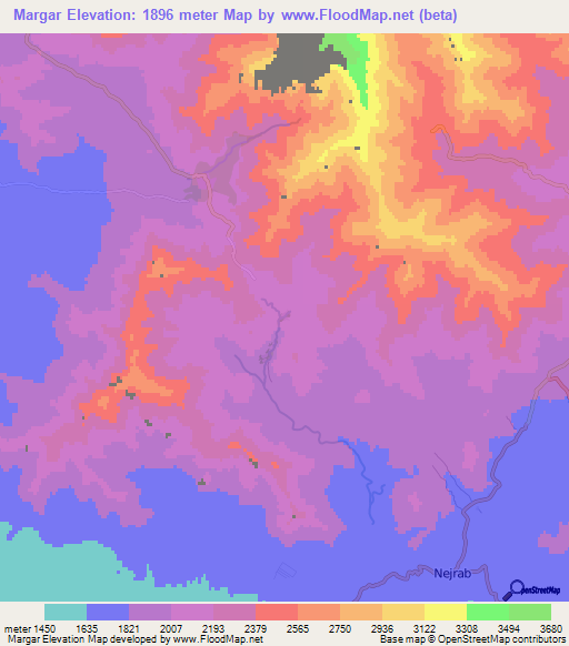 Margar,Afghanistan Elevation Map