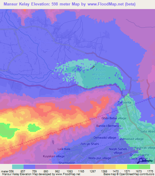 Mansur Kelay,Afghanistan Elevation Map