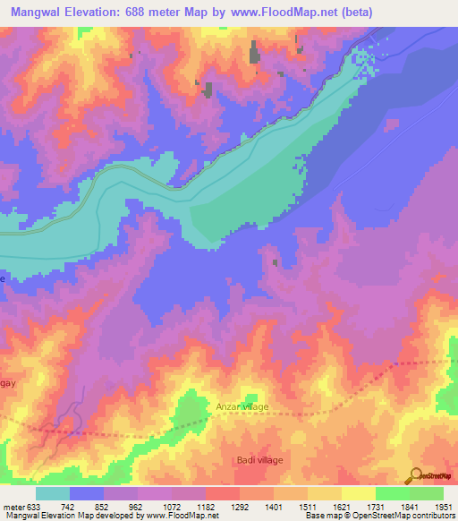 Mangwal,Afghanistan Elevation Map