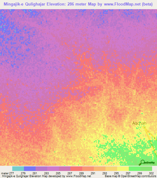 Mingajik-e Qulighajar,Afghanistan Elevation Map