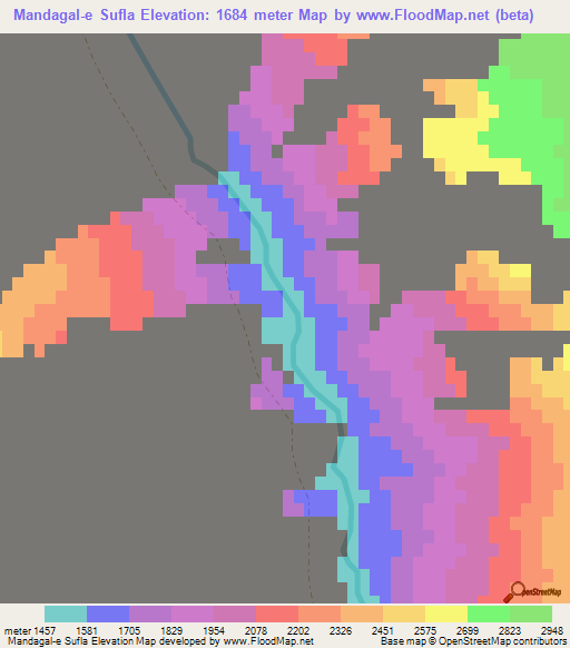 Mandagal-e Sufla,Afghanistan Elevation Map