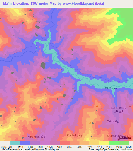 Ma'in,Afghanistan Elevation Map