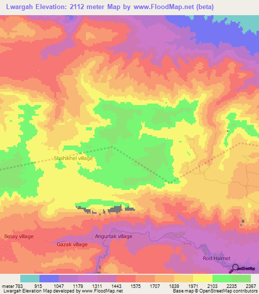 Lwargah,Afghanistan Elevation Map