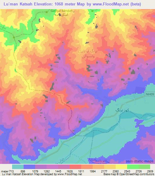 Lu`man Katsah,Afghanistan Elevation Map
