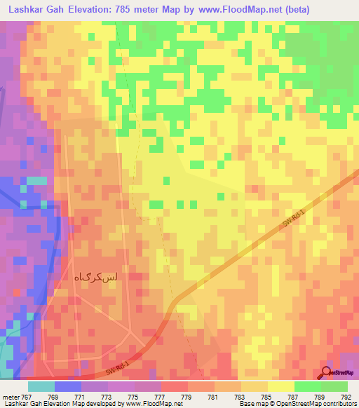 Lashkar Gah,Afghanistan Elevation Map
