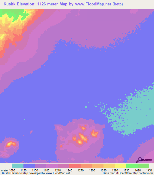 Kushk,Afghanistan Elevation Map
