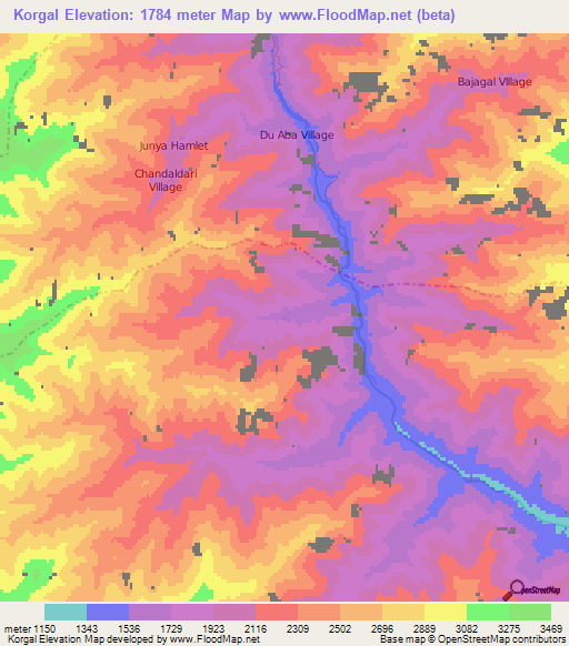 Korgal,Afghanistan Elevation Map