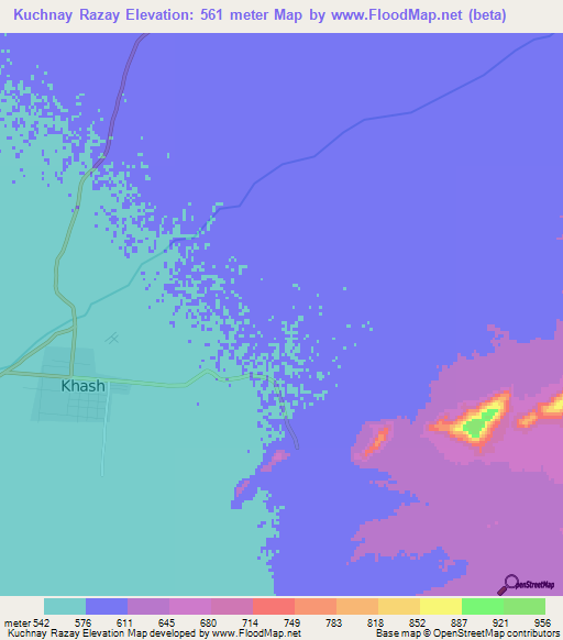 Kuchnay Razay,Afghanistan Elevation Map