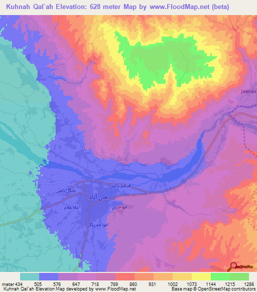 Kuhnah Qal`ah,Afghanistan Elevation Map