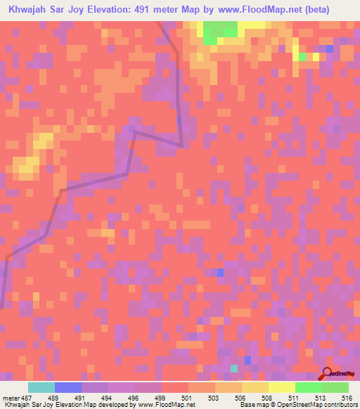 Khwajah Sar Joy,Afghanistan Elevation Map