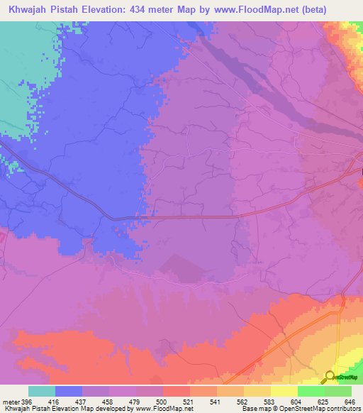 Khwajah Pistah,Afghanistan Elevation Map