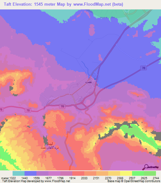 Taft,Iran Elevation Map