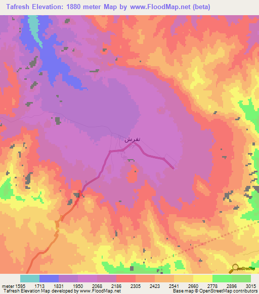 Tafresh,Iran Elevation Map