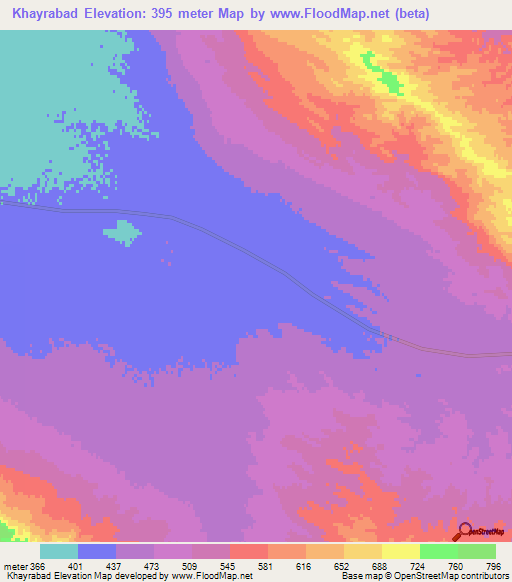 Khayrabad,Afghanistan Elevation Map