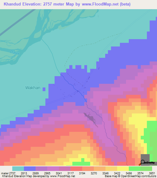 Khandud,Afghanistan Elevation Map