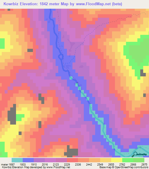 Kowrbiz,Afghanistan Elevation Map
