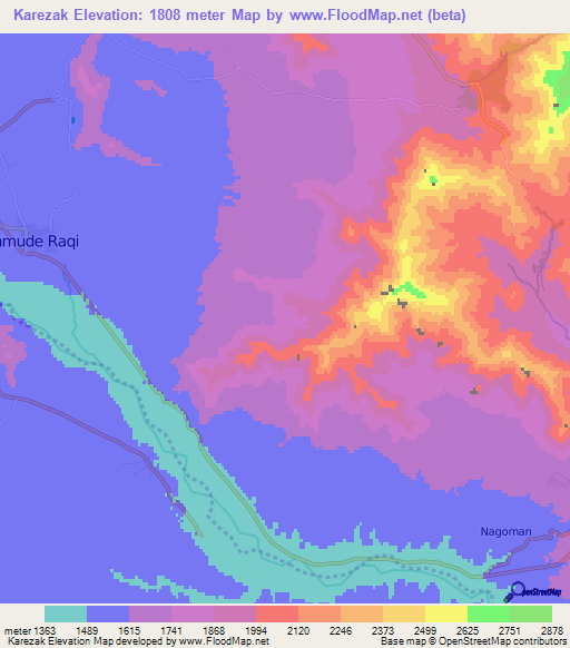 Karezak,Afghanistan Elevation Map