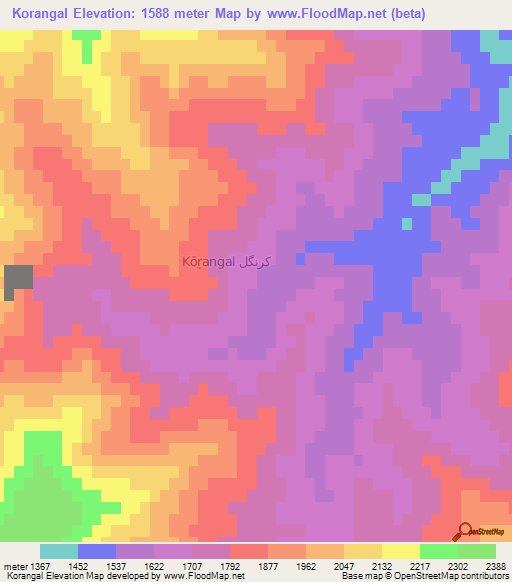 Korangal,Afghanistan Elevation Map