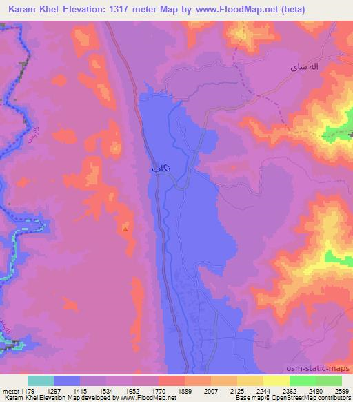Karam Khel,Afghanistan Elevation Map