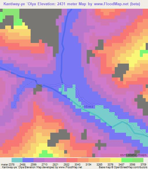 Kantiway-ye `Olya,Afghanistan Elevation Map